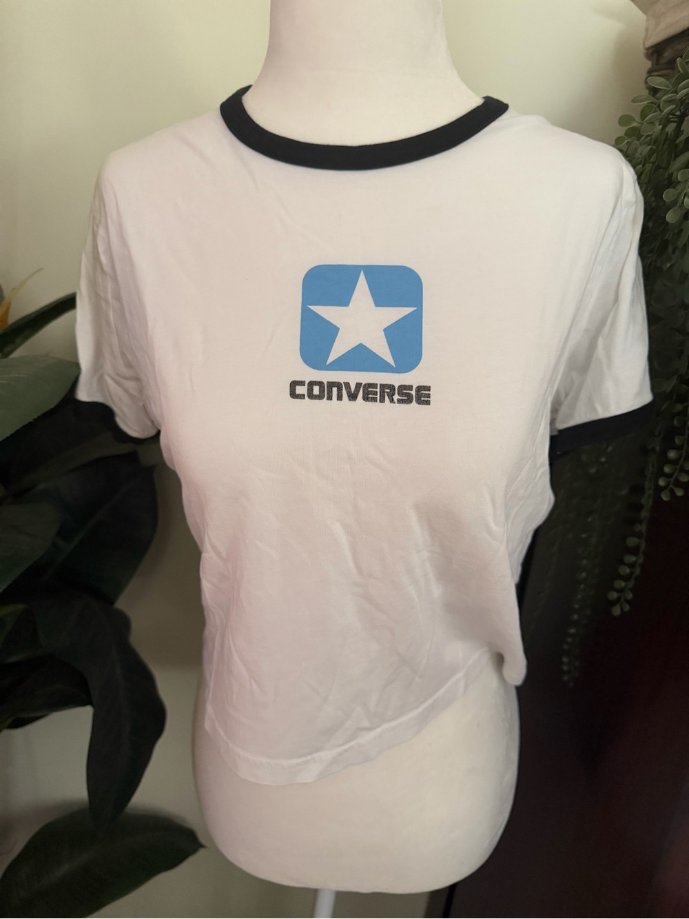 Converse White Ringer Tee with Blue Star and Black Trim